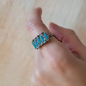 Vintage Zuni Petit Point Turquoise Adjustable Ring